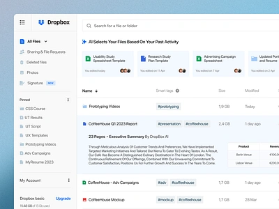Dropbox Desktop App | Dashboard Redesign ai app chatgpt cloud storage dailyui dashboard design dropbox file uploader files manager fresh graphic design identity minimal typography ui ux vector web website