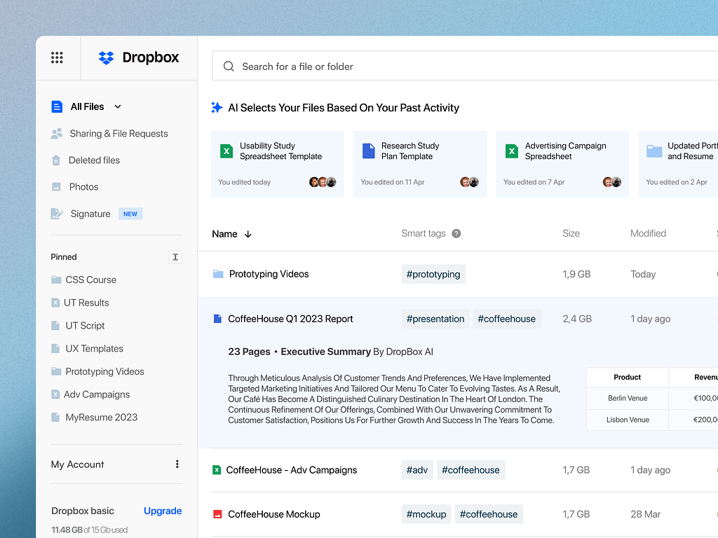 Dropbox Desktop App Dashboard Redesign by Behrad Mirafshar for