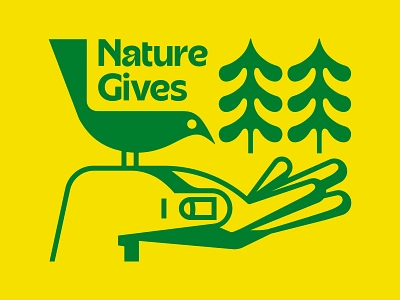 Nature Gives apparel bird branding camping forest hand illustration lockup logo modern outdoors trees type typography