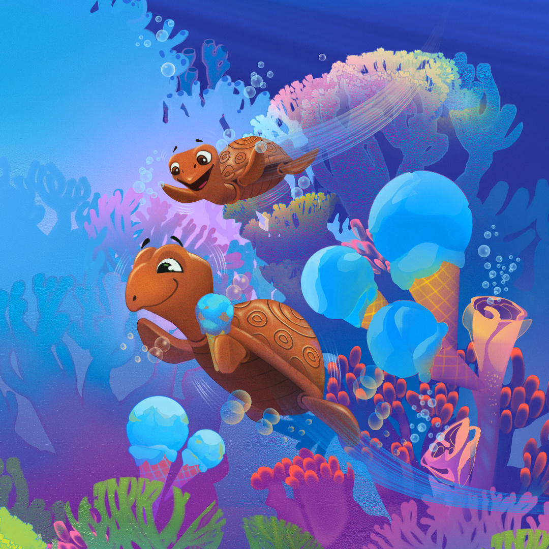 H-E-B Creamy Creations Sea Turtle Illustration icecream illustration kids packaging photoshop