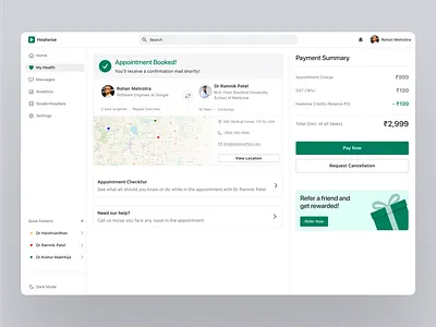 Appointment Booking Confirmation | Payment | Checkout | UIUX Web appointment banner booking checkout confirmation dashboard design health map navbar payment product design side navigation ui ui design uiux user interface ux ux design web