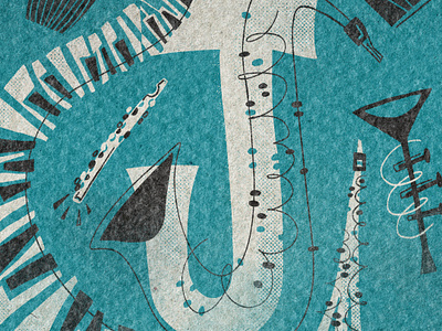 J is for jazz - 36 days of type 36 days design illustration instruments j jazz keys music piano play sax texture trumpet type typography