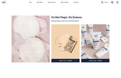 RoC Skincare - Retinol beauty ecommerce design ecommerce landing page redesign skincare ui web design