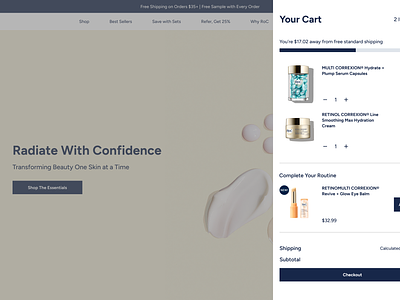 RoC Skincare - Cart Drawer beauty ecommerce cart design cart drawer design ecommerce redesign skincare ui uxui web design web layout