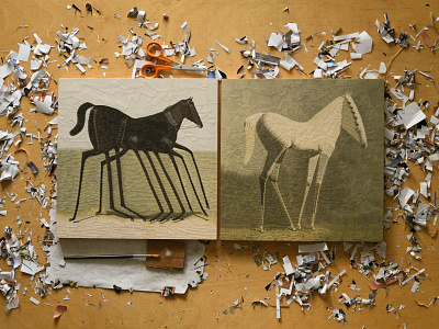 After Volkers I & II, studio collage equine horse horses illustration studio