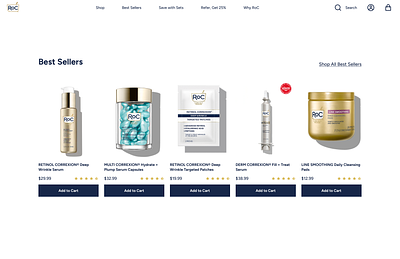RoC Skincare - Best Sellers beauty ecommerce best seller ecommerce best sellers design ecommerce ecommerce website redesign skincare skincare design ui web design