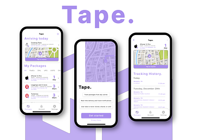 Tape. A modern package tracking app mockup. branding ios mobile app ui ux