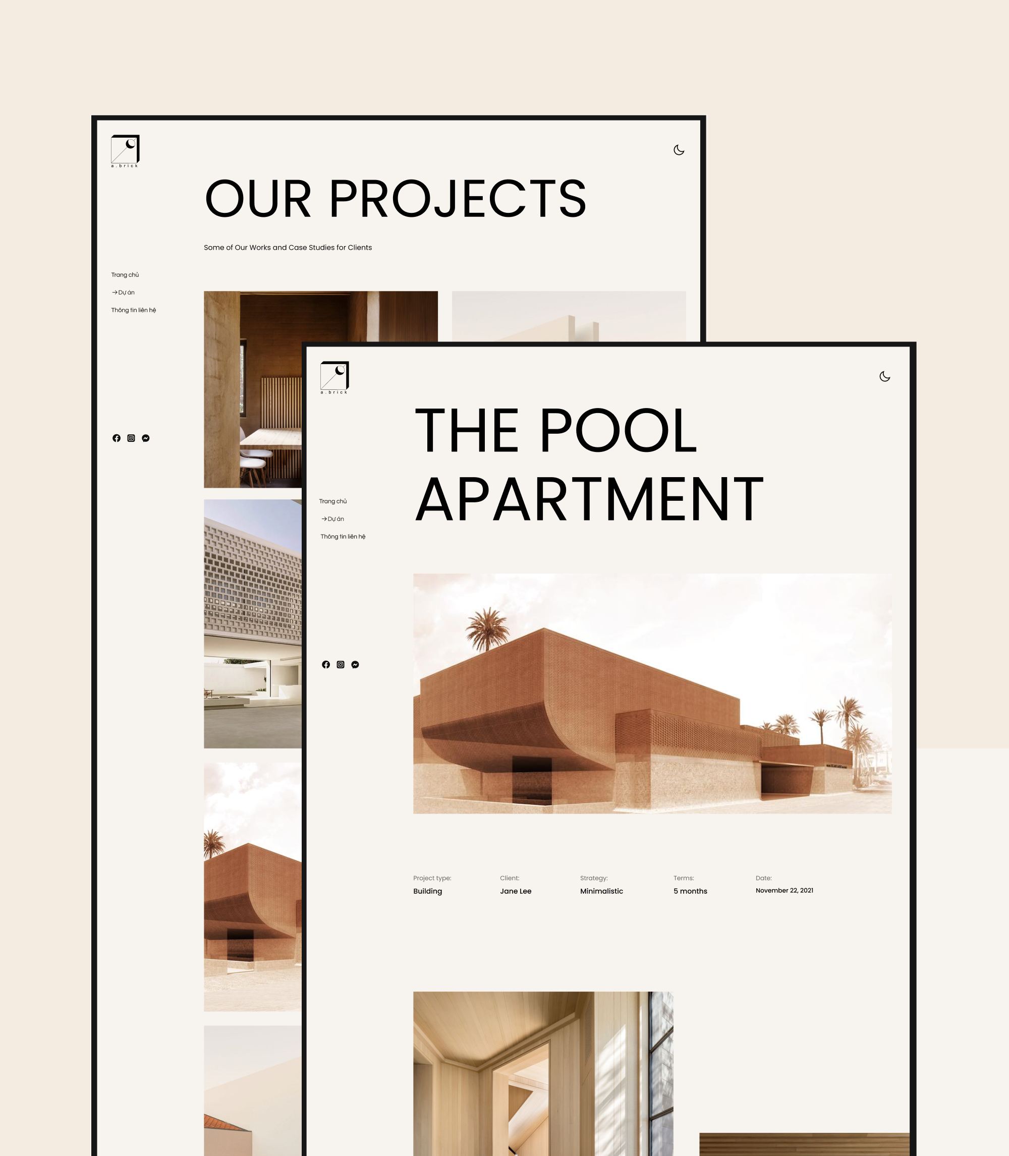 A.brick - Architect website architect architecture beige branding concept design minimal minimalism minimalist modern typography ui ui design uiux web web design website