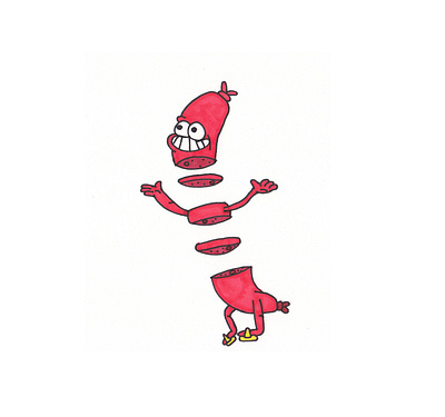 Who's hungry? cartoon character dinner drawing food hand drawn hot dog illustration markers meat sandals slice sliced smile