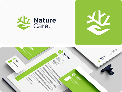 Nature Care | Brand Identity brand designer branding care construction corporate design geometric logo geometry green hand hexagon identity landscaping logo logo design minimalist nature shape stationary tree