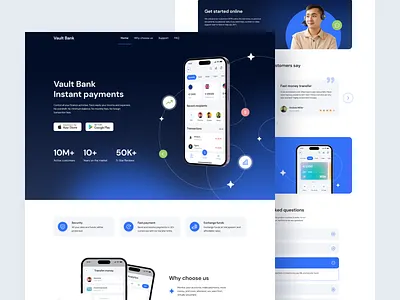 Vault Bank - Instant Payments app app design bank banking design figma finance ios landing mobile money payment ui ux web