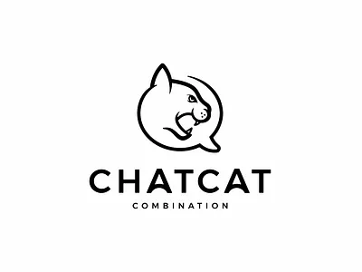 Bubble Chat + Cat Logo Combination animal bubble cat chat combination communication design head icon illustration logo logodesign monoline simple technology unique