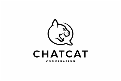 Bubble Chat + Cat Logo Combination animal bubble cat chat combination communication design head icon illustration logo logodesign monoline simple technology unique