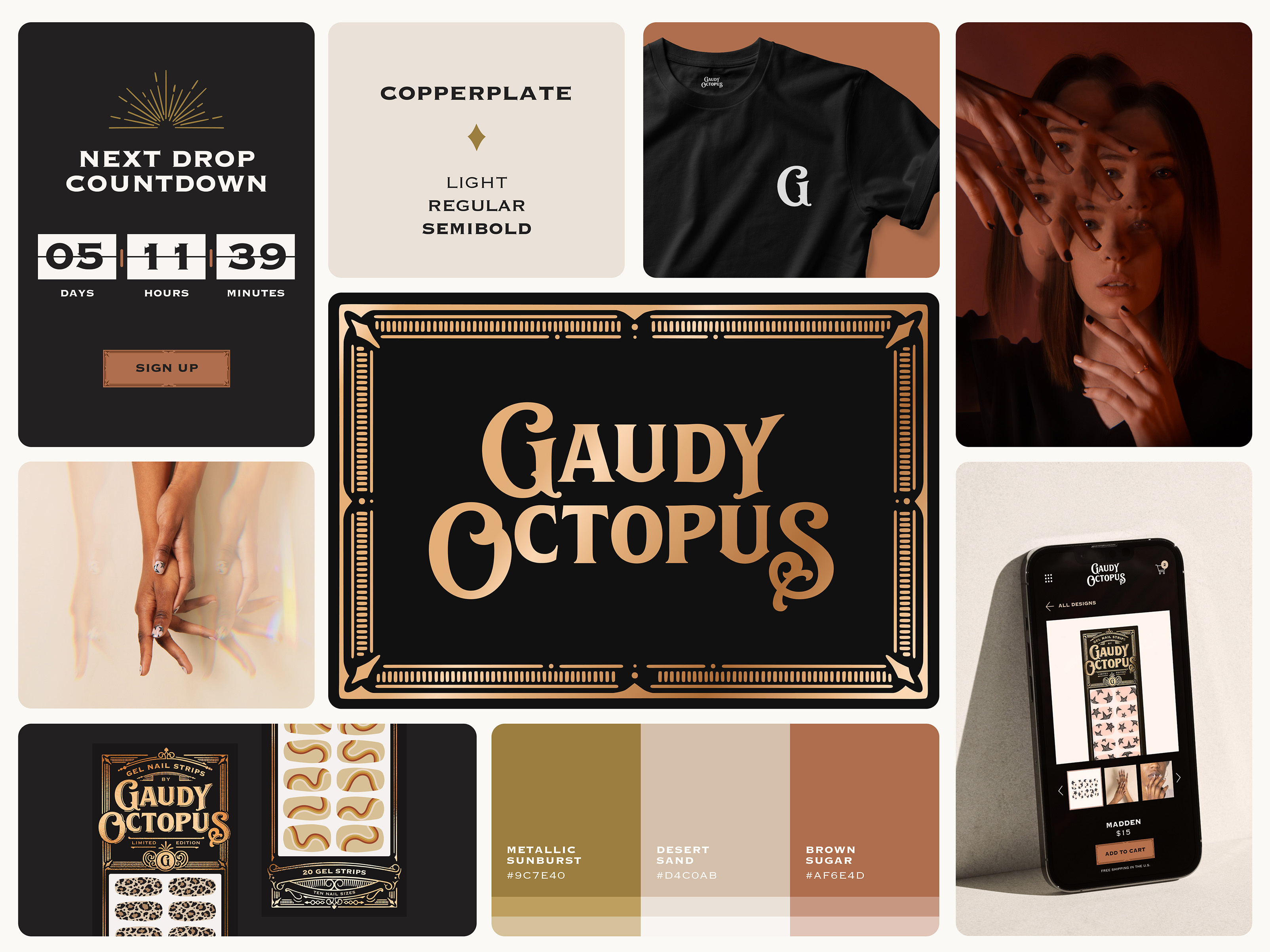 Brand Identity for Gaudy Octopus beauty brand branding color palette design gothic identity logo design nail brand neo gothic product shopify typography ui visual identity
