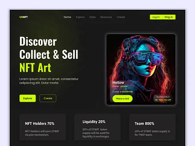NFT Marketplace | Landing Page blockchain cryptocurrency cyberpunk design futuristic graphic design landing page marketplace nft art nftmarketplace nfts ui ux web web design website