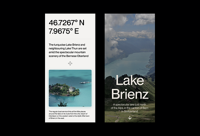 Simple swiss travel app screens bold branding design minimal swiss travel typography ui website