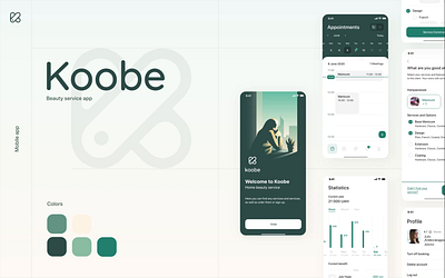 Koobe — beauty service app account animation app beauty branding calendar charts constructor logo mobile services ui ux