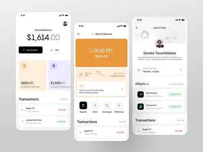 Crypto Wallet Dashboard, Token Details (Light Theme) balance banking bitcoin connected dapps crypto crypto wallet dapps ethereum exchange finance light theme light theme ui ndro nft sandro tavartkiladze send crypto trading wallet app