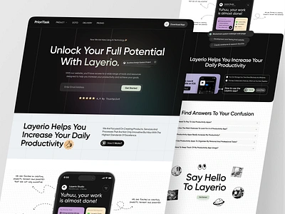 Prioritask - Website Design ✅ collab dark inspiration landing page management notion organize productivity roject management saas task task list task management task manager todo ui design ui ux web design website design work list