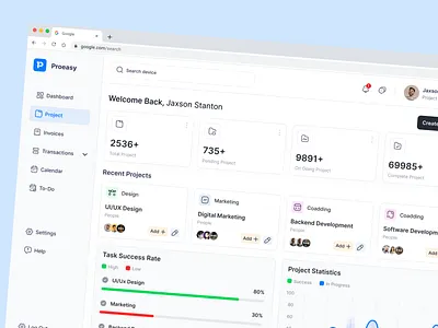 Proeasy-Project management SaaS Design admin panel ai tools analytics dashboard data visualization design falconthought project management saas saas dashboard ui user dashboard ux website