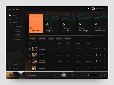 Mooshic - Web Player Library concept dark dashboard download music figma homepage mobile ui music music library music player sound and music library ui user interface web music player website