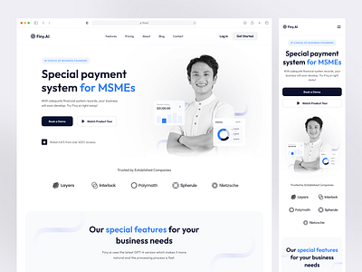 Finy.AI - Landingpage agency ai blue business chat crm landingpage minimal msmes payment payroll sales sass system