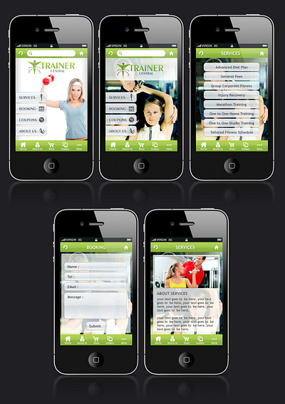 Trainer Central apps screens branding trainer central