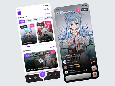 VT Stream | App Design app design hololive kobokanaeru mobile stream ui vtuber