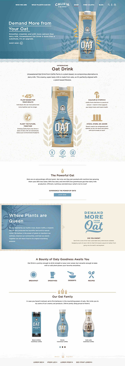 Califia Farms, Oat Drink Newsletter branding design food illustration ui