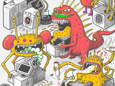 Monster Junkyard cartoon character character design doodle furry hybrid illustration junkyard monster slime teeth texture
