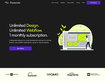 Flowcrate Design Agency Landing Page design agency landing page web design webflow