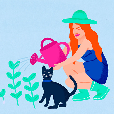 Gardening with your Pet design editorial art illustration illustration design procreate