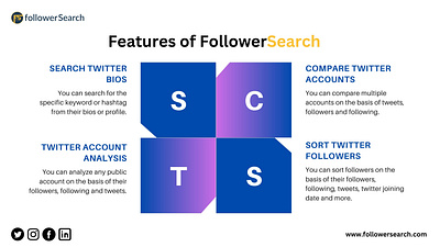Features of FollowerSearch analyticstool design followersearch followerwonk followerwonkalternative graphic design illustration logo twitter twitteranalyticstool ui