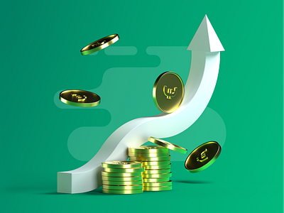 Coins, aroow up, euro, 3d illustration 3d branding design finance graphic design illustration