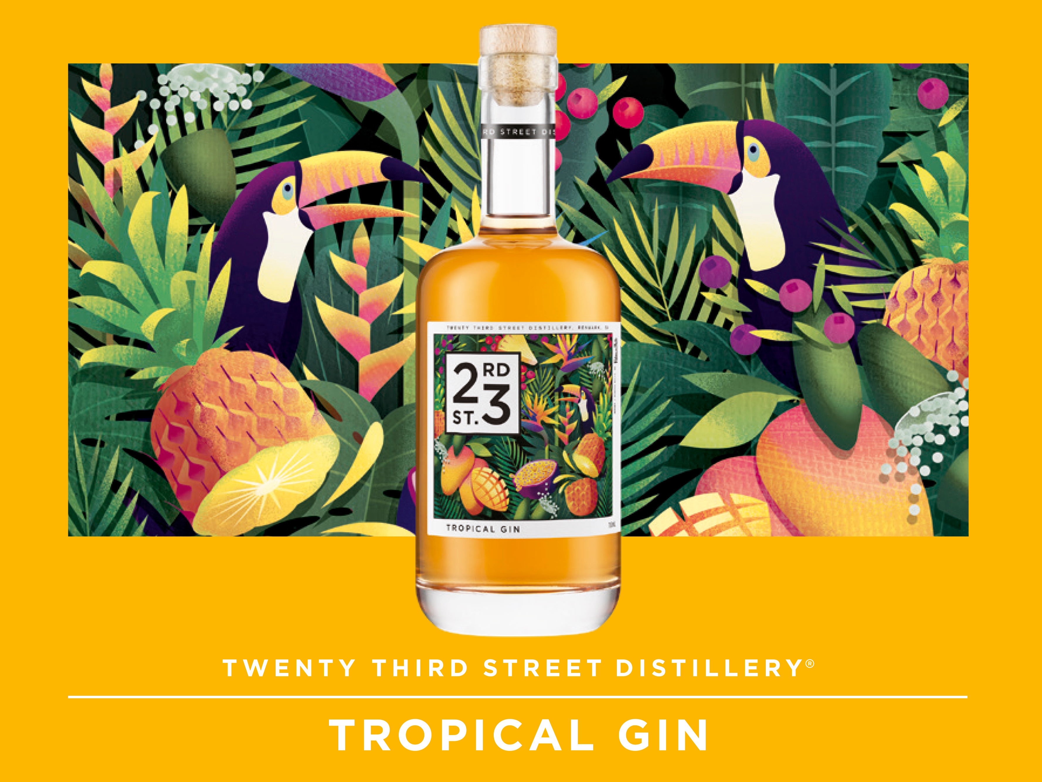 23rd Street Distillery - Tropical Gin Label australia australianillustrator beveragelabel beveragepackaging gin ginillustration illustration jungleillustration productdesign toucanillustration