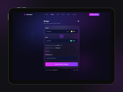 Bridge - Crypto Dashboard UI Design bridge crypto cryptocurrency cryptodashboard cryptoswap dark dashboard dashboard design dashboard ui swap