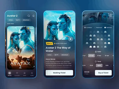 Movie Tickets Booking (Made in Figma) branding creative mobile app design figma animation figma bottom bar animation graphic design illustration mobileapp movie tickets booking tecorb userinterface
