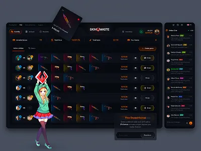 Skin Waste - Coinflip Interface bet betting case casino casino design coinflip crypto casino cs go gambling game interface interface jackpot leaderboard nft roulette skin waste skins ui ux web design