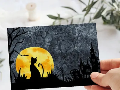 Happy Halloween, black silhouettes, textured background background bat black castle cat fear flittermouse halloween happy horror night scarecrow scene creator silhouettes textured watercolor witch