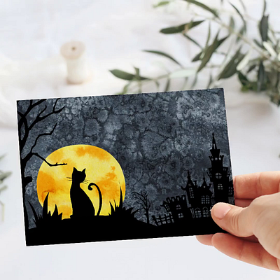 Happy Halloween, black silhouettes, textured background background bat black castle cat fear flittermouse halloween happy horror night scarecrow scene creator silhouettes textured watercolor witch
