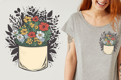 Flowers in the pocket cartoon comic design flat flora graphic design illustration print