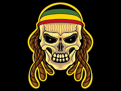 Reggae skull head backgrounds beautiful branding classic decorative design illustration logo skull vector