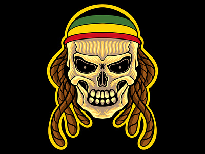 Reggae skull head backgrounds beautiful branding classic decorative design illustration logo skull vector