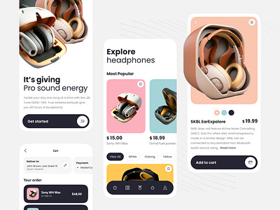 Specialised headphone shop app appdesign delivery ecommerce flat flatdesign market marketapp mobile productdesign sales supermarket ui userexperience ux