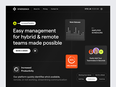 SynerGenius - Team Management App bold clean creative design homepage interface platform remote ui uiux ux web web design