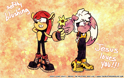 Softly Blushing – Tangle x Mighty Desktop Wallpaper Art character cute desktop digital fan art fanart flower illustration jesus loves you!!! mighty mighty the armadillo sonic sonic the hedgehog stylized tangle tangle the lemur tangle x mighty the mustard seed life wallpaper watercolor