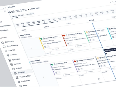 Schedule - Construction Management SaaS Web App calendar complex saas web app construction management contractor due employee employee calendar hover labor multi slot task time track task ux weekly task