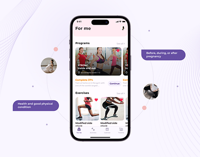 A Fitness App | StrongMom app body clean design exercises figma gym health ios modern mom pregnancy pregnant sport strong training ui ux wireframing workout