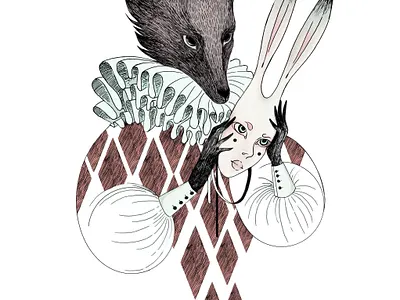 Rabbit wolf angryalbatros character childrenillustration chracterdesign digital art illustration ink lineart rabbit