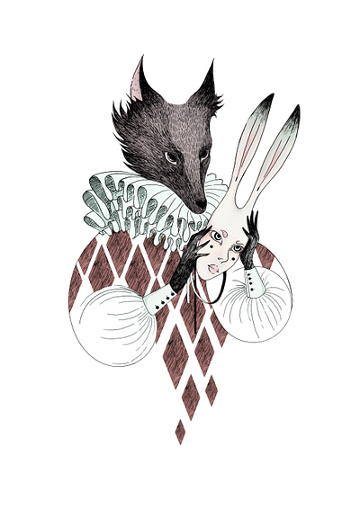 Rabbit wolf angryalbatros character childrenillustration chracterdesign digital art illustration ink lineart rabbit